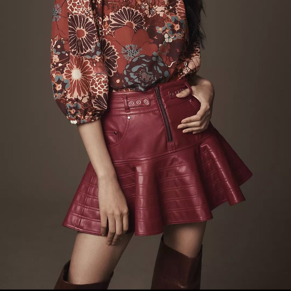 Pilcro Fit-and-Flare Faux-Leather Mini Skirt